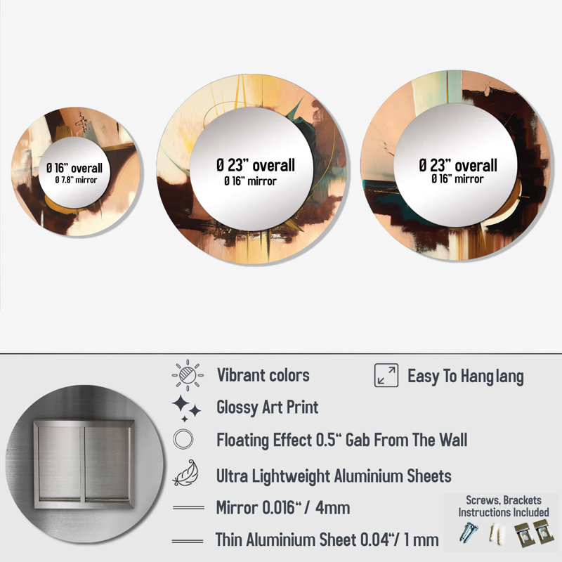 Miroir mural rond en aluminium Lomawai