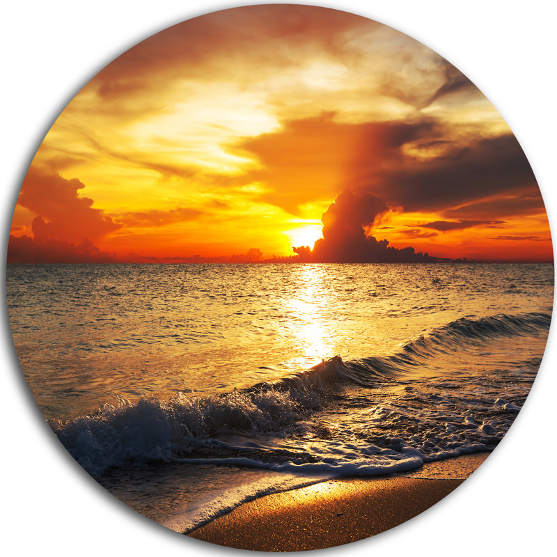 « couleur spectaculaire coucher de soleil par-dessus vagues », reproduction de photo sur métal, H 23 po x l 23 po x P 1 po