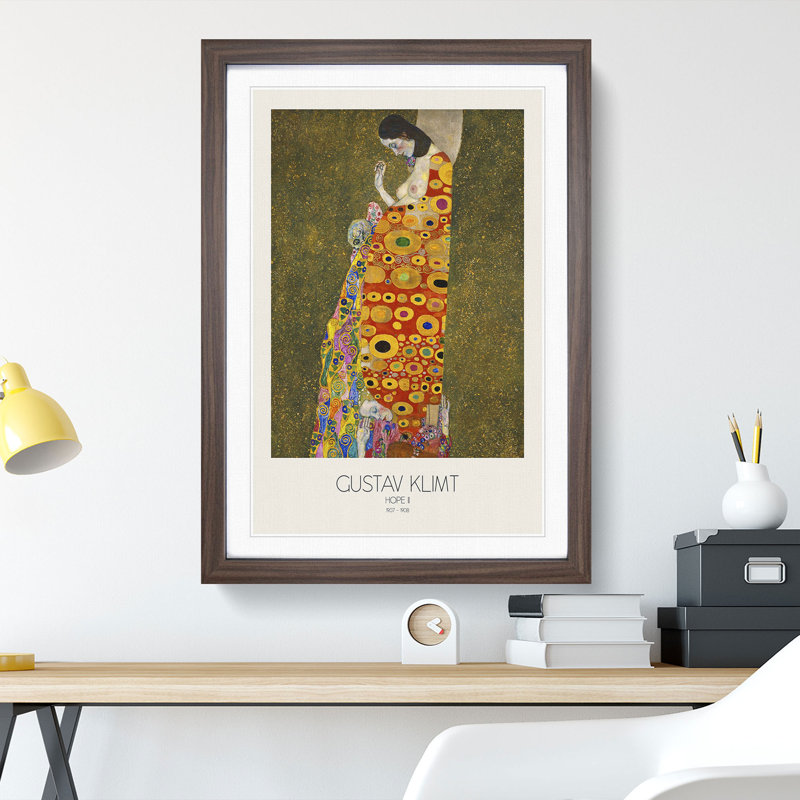 Hope Ii with Border by Gustav Klimt - Framed Print, 65cm H x 48cm W x 2cm D, Walnut Framed