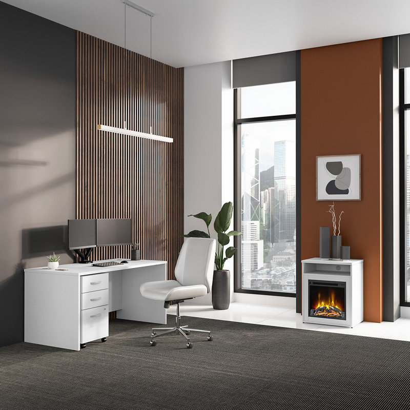 Ensemble de bureau rectangulaire Office 500 Collection 60W x 30D avec foyer électrique 24W Office 500 Collection, Blanc