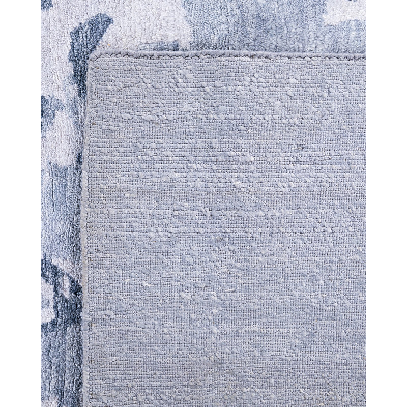 Gray Hand-Knotted Silk Rectangular Area Rug, 9' 4" x 12' 1"