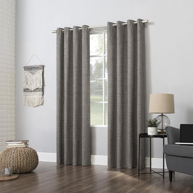 Burlap Weave Thermal Extreme 100% Blackout Grommet Curtain Panel, Mushroom, 52" W x 96" L