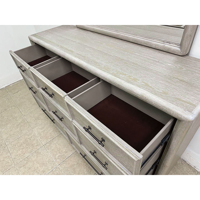 Grande commode contemporaine en bois d'hévéa massif 1 pièce avec huit tiroirs