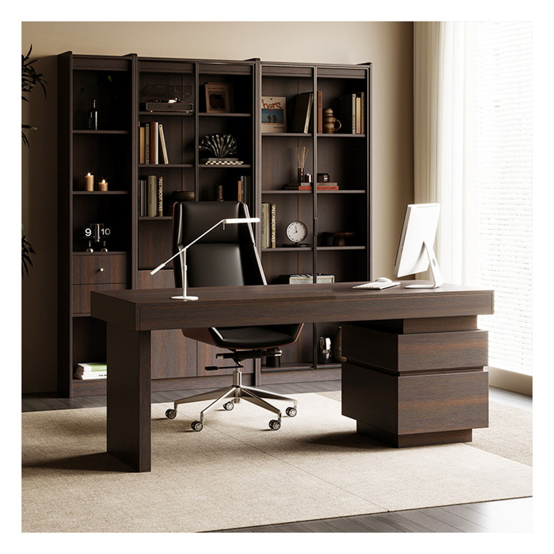 Grand bureau minimaliste avec armoire à tiroirs latéraux, H 29,5 po x l 63 po x P 27,6 po