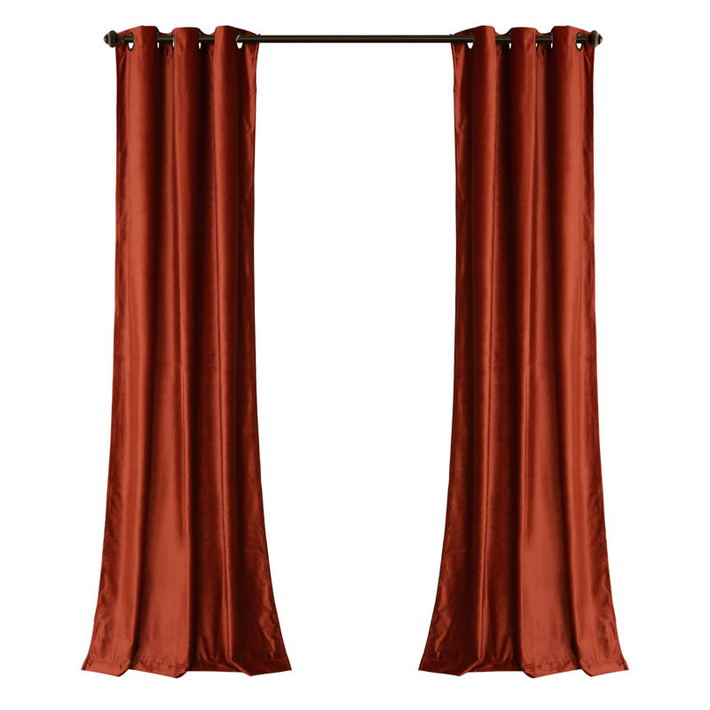 Rust Velvet Room Darkening Grommet Curtain Panels, Set of 2