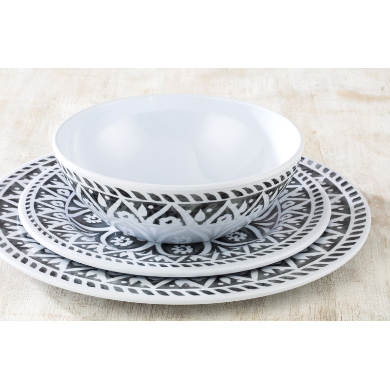 12pc Marrakech Grey Melamine Dinner Set