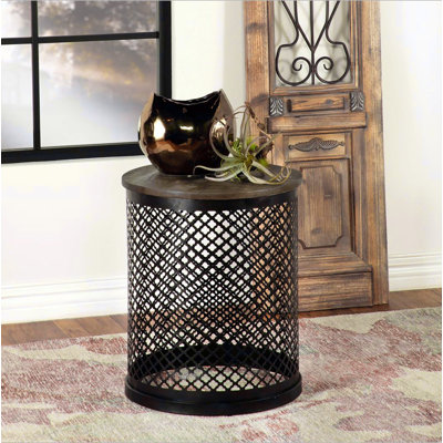 Table d'appoint naturelle et noire à base tambour