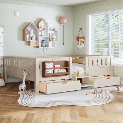Grand avec tablettes et tiroirs de rangement intégrés, conception d'escalier de sécurité et rails de sécurité de haute qualité, beige