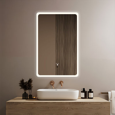 WARM&LOVE 16" x 24" LED Bathroom Vanity Mirror, Dimmable Wall-Mounted Makeup Mirror with Anti-Fog & 3-Color Lighting