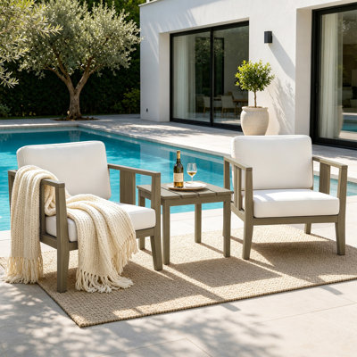 Junco Teak Outdoor Two-Person Patio Set With Cushions And Side Table