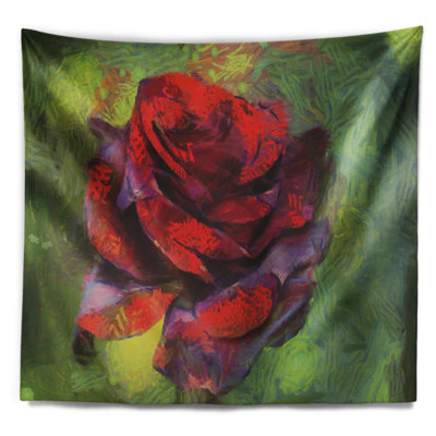 Illustration d'une rose rouge sur une tapisserie verte