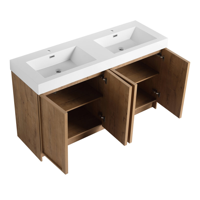 Meuble-lavabo double de 60 pouces avec dessus en résine