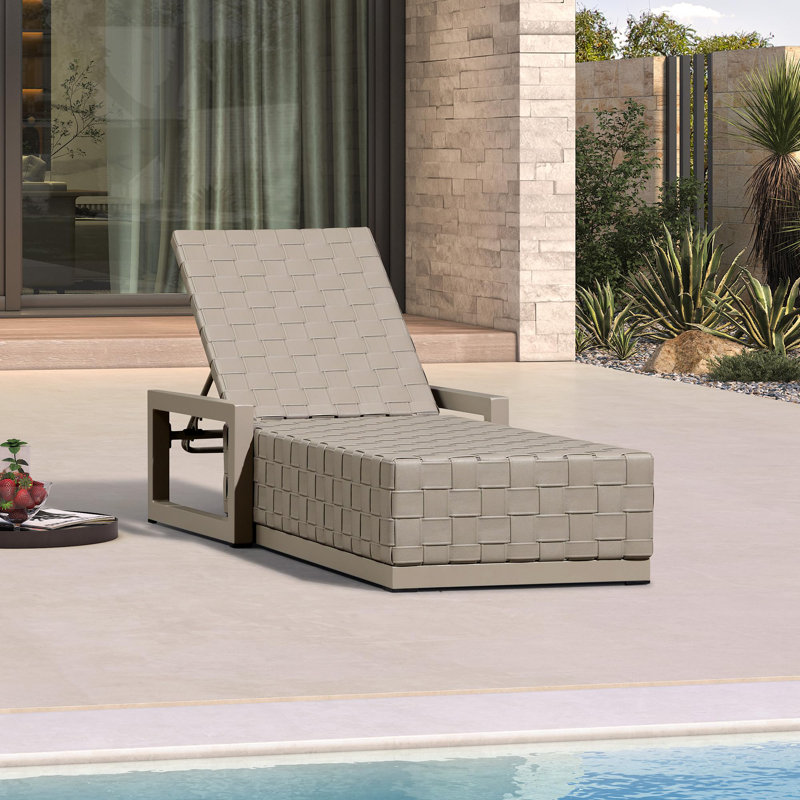 Pu Leather Outdoor Chaise Lounger 1 Piece Aluminum Pool Lounge Chair With 5-position Adjustable Backrest, Taupe