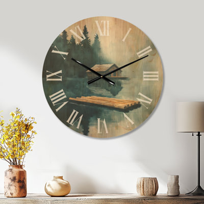 Landscape Rustic Wooden Wall Clock – Cabin Wood Raft Lake