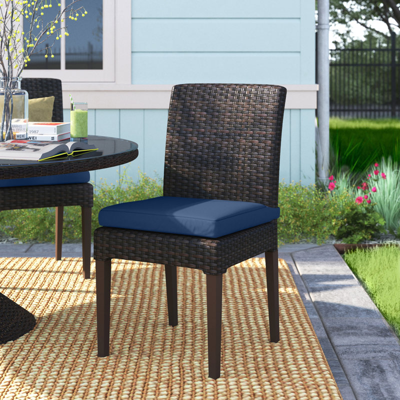 Anastase Wicker Outdoor Dining Side Chair, Navy Performance