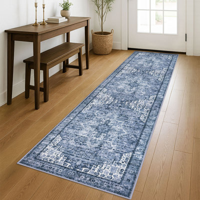 Soft Medallion Printed Rug With Non-Slip Backing Blue Area Rugs Living Room Bedroom Rugs