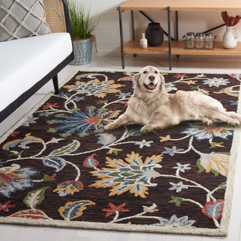 Tapis floral brun en laine Deaquaneil, Rectangle 5 pi x 8 pi