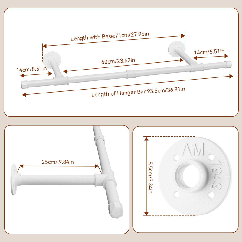 93.5cm Wall Mounted Clothes Rack, White