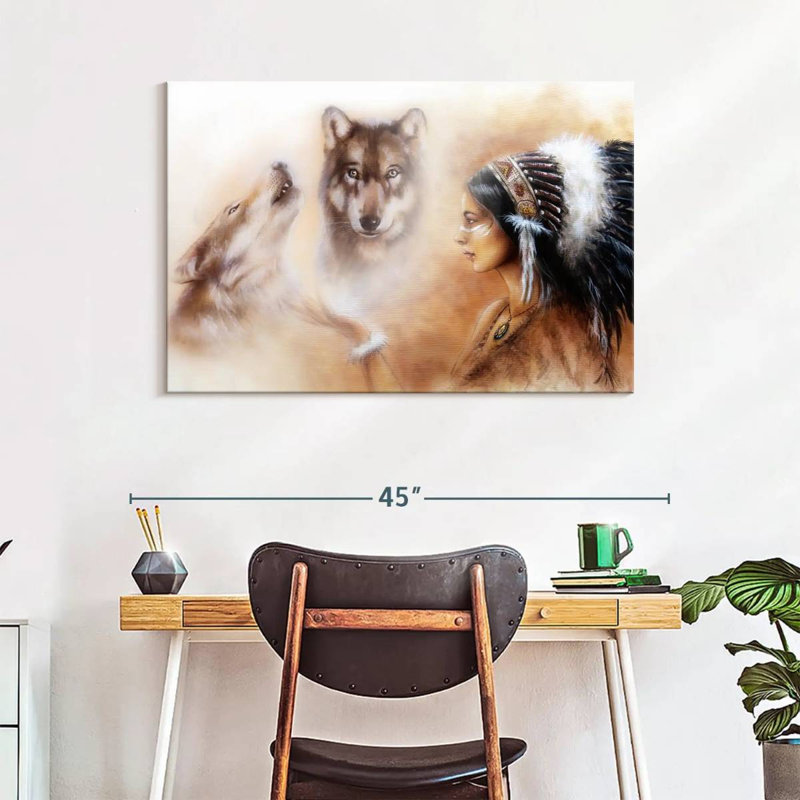 Loch cherokee amérindien sur toile, H 26 po x l 39 po x P 1,25 po