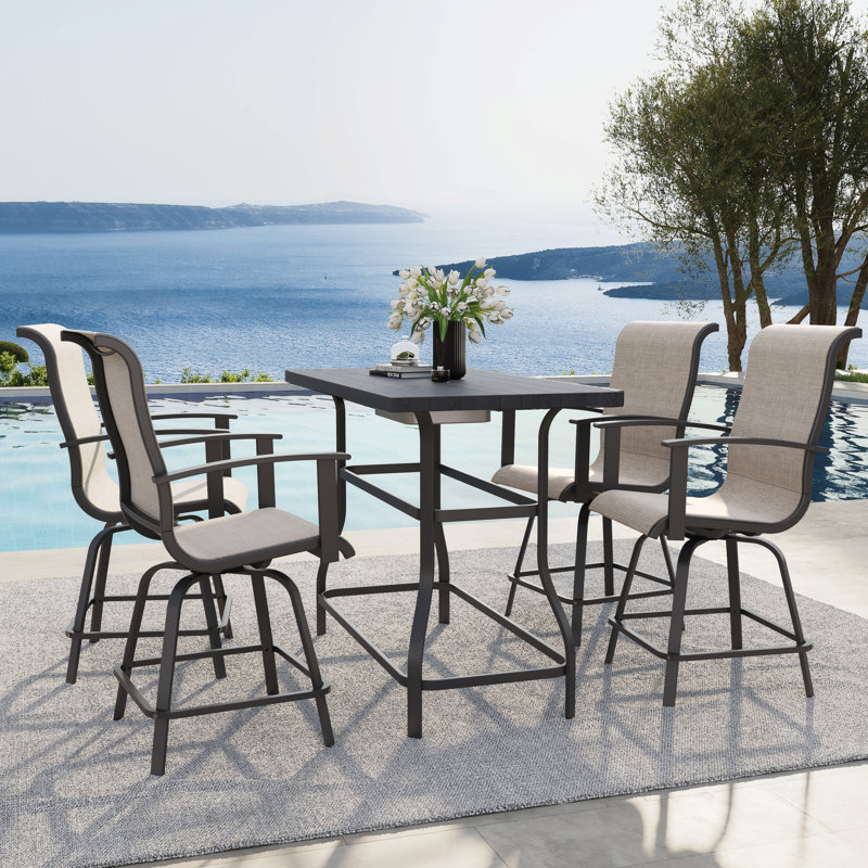 4 Person Swiveling Dining Set With Bar Table, Beige