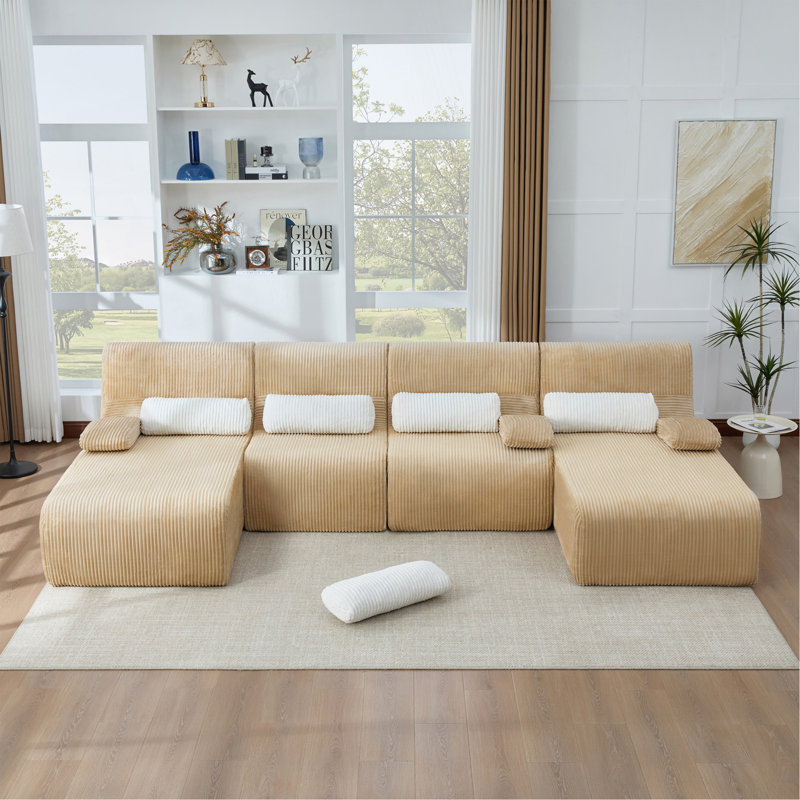 Canapé surdimensionné de 132,2 po, Velours côtelé beige
