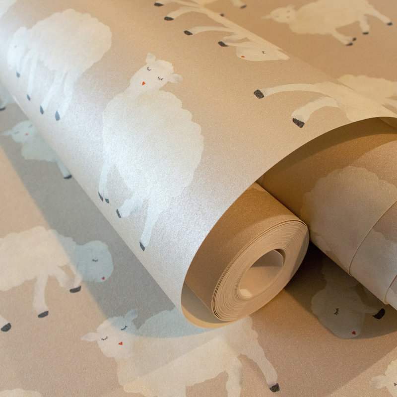 Great Kids Collection Smooth Glitter Sweet Sheep Wallpaper Roll, Beige