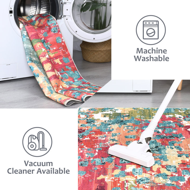 Jizell Washable Abstract Indoor Rug, Rectangle 9' x 12'