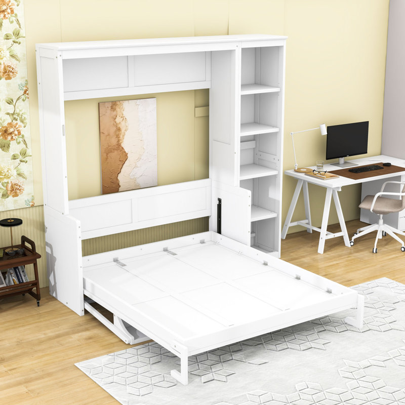 Lit escamotable avec cadre en bois Murphy, Blanc, Grand