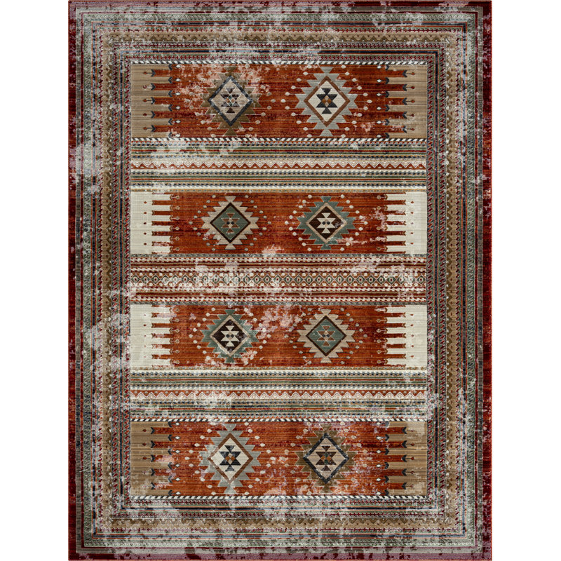 Sunia Southwestern Area Rug in Red, Rectangle 7'7" x 10'2"