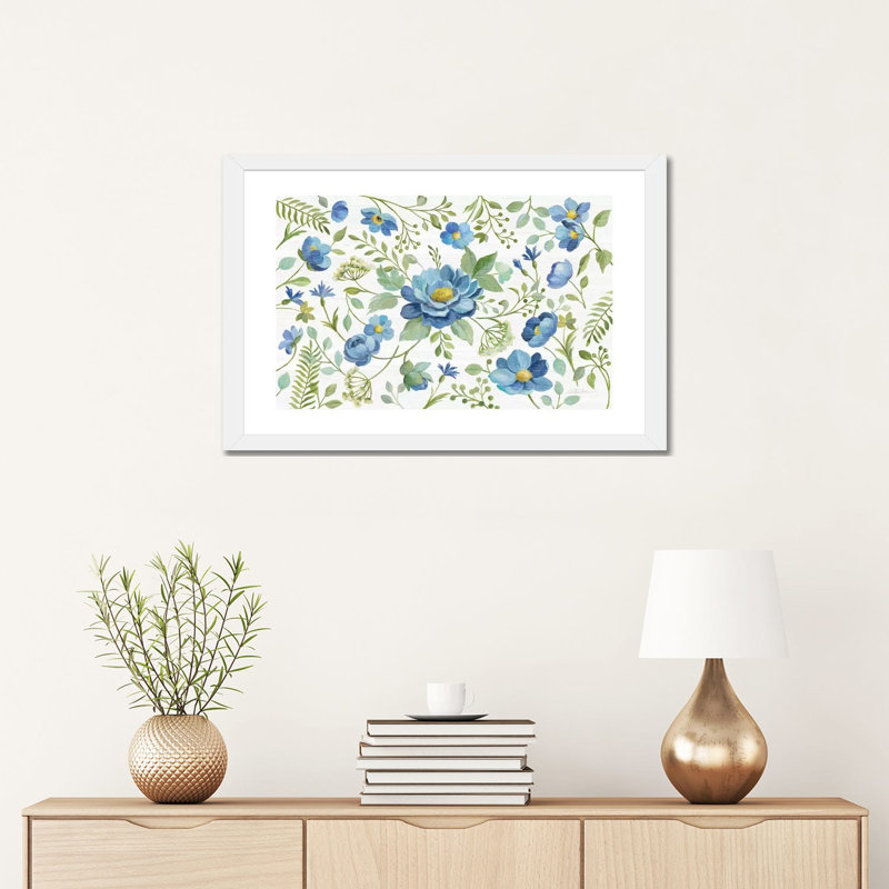 «Botanical Blue I» par Silvia Vassileva - impression d'art graphique, White Paper, Blanc, H 16 po x l 24 po x P 1 po