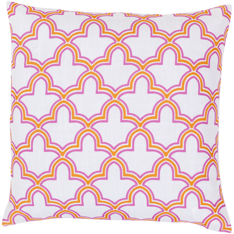 Geometric Throw Pillow, 18" H x 18" W, White/Magenta/Orange Peel, Pillow Cover Only - No Insert