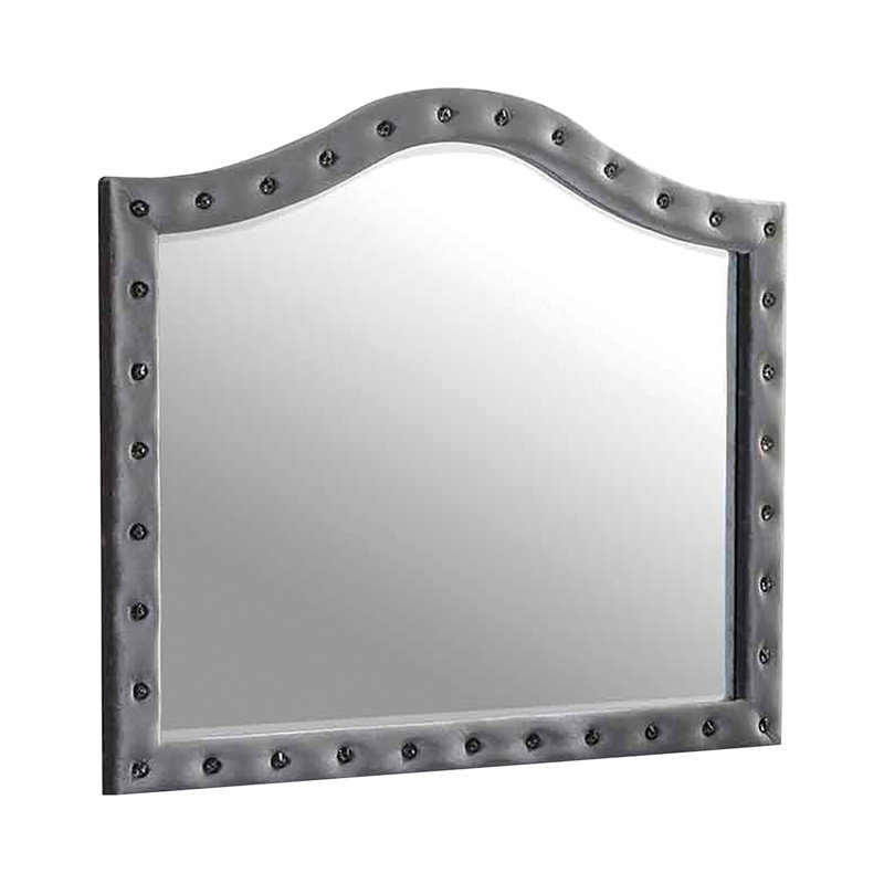 Ensemble de chambre à coucher rembourrée 3 pièces avec commode et miroir Mikrut, Gris, Très grand