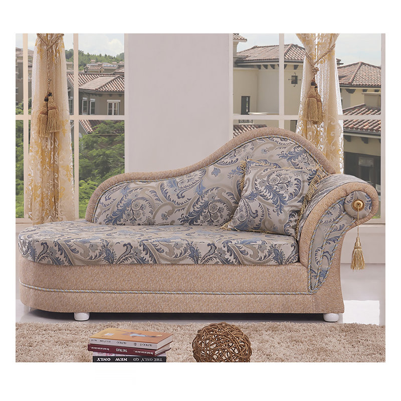 Chaise longue de style champêtre en bois massif et tissu jacquard pour chambre et salon, Face à la gauche