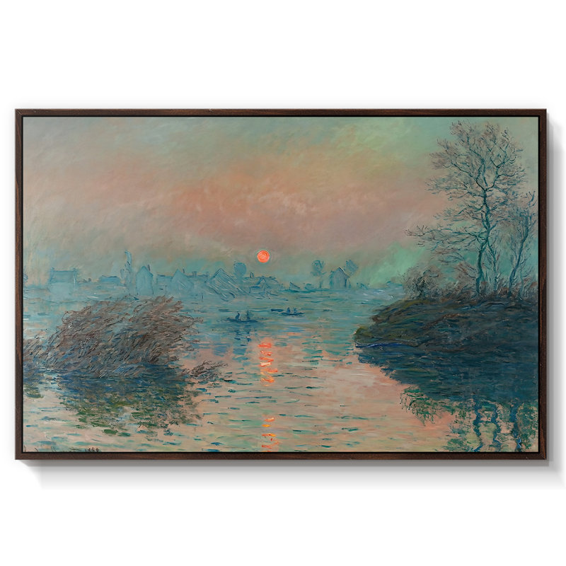 Coucher de soleil sur la seine à Lavacourt, effet d'hiver, 1880 - Claude Monet, toile tendue avec châssis, 26 x 40, Noyer