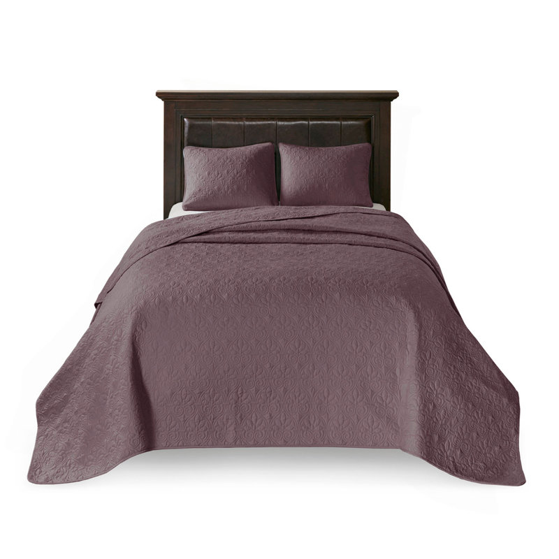 Reversible Bedspread Set, Queen Coverlet + 2 Additional Pieces, Purple