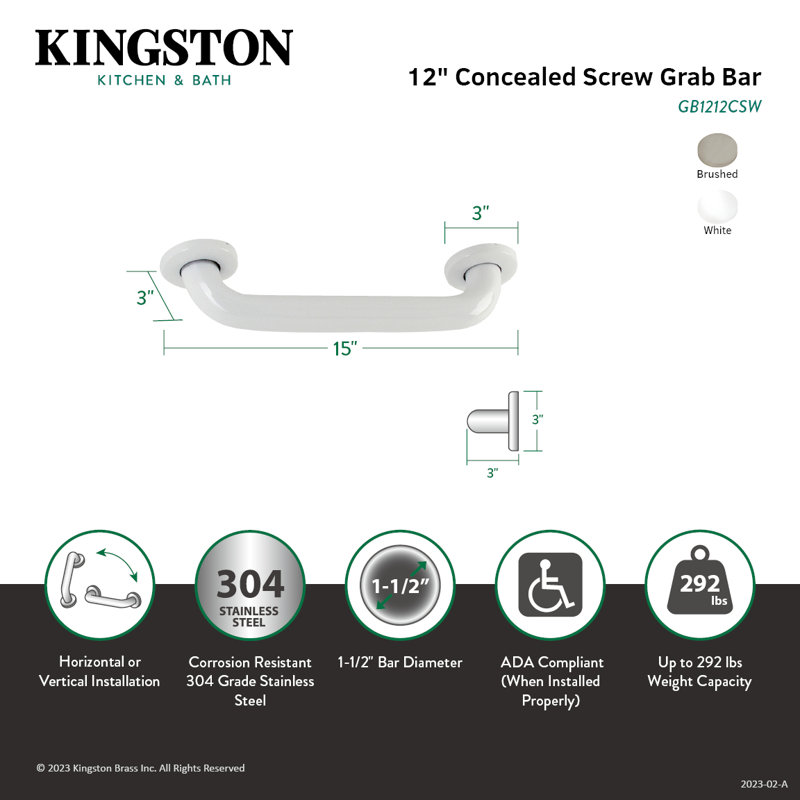 Barre d'appui de 1-1 / 2 po Kingston, l 12 po, Nickel