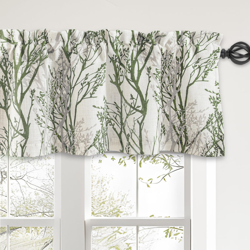 Tree Branch Linen Lined Double Layer Thermal Insulated Room Darkening Blackout Valance, 52" W x 14" L, Green