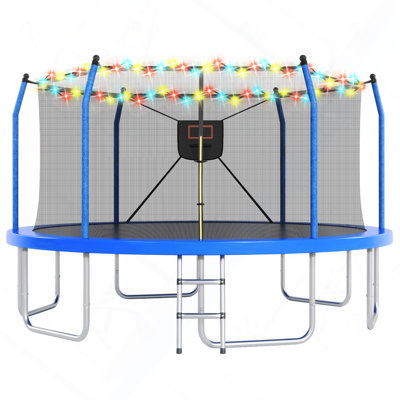 Trampoline récréatif extérieur de 16 pi avec lumières DEL, panier de basketball et filet de sécurité