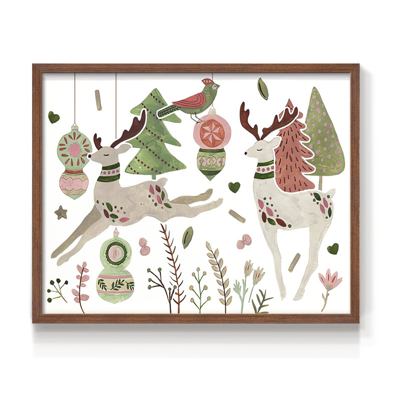 Reindeer Wishes Collection A - Reproduction encadrée - réversible, Noyer, H 16 po x l 20 po