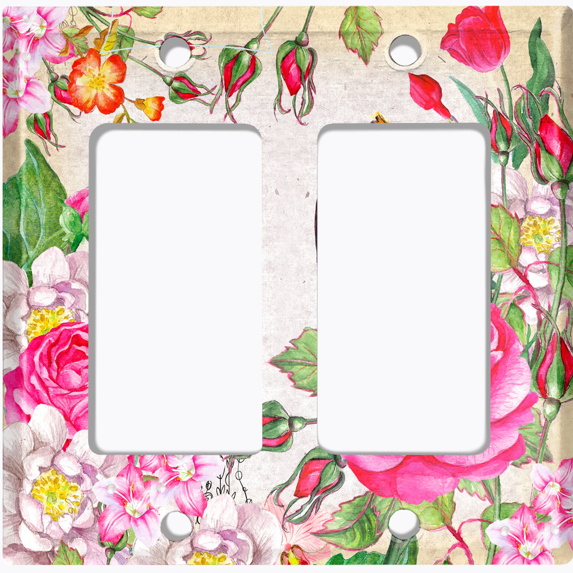 Worldacc Vintage Pink Rose Flower Card White 2-gang Rocker Wall Plate 