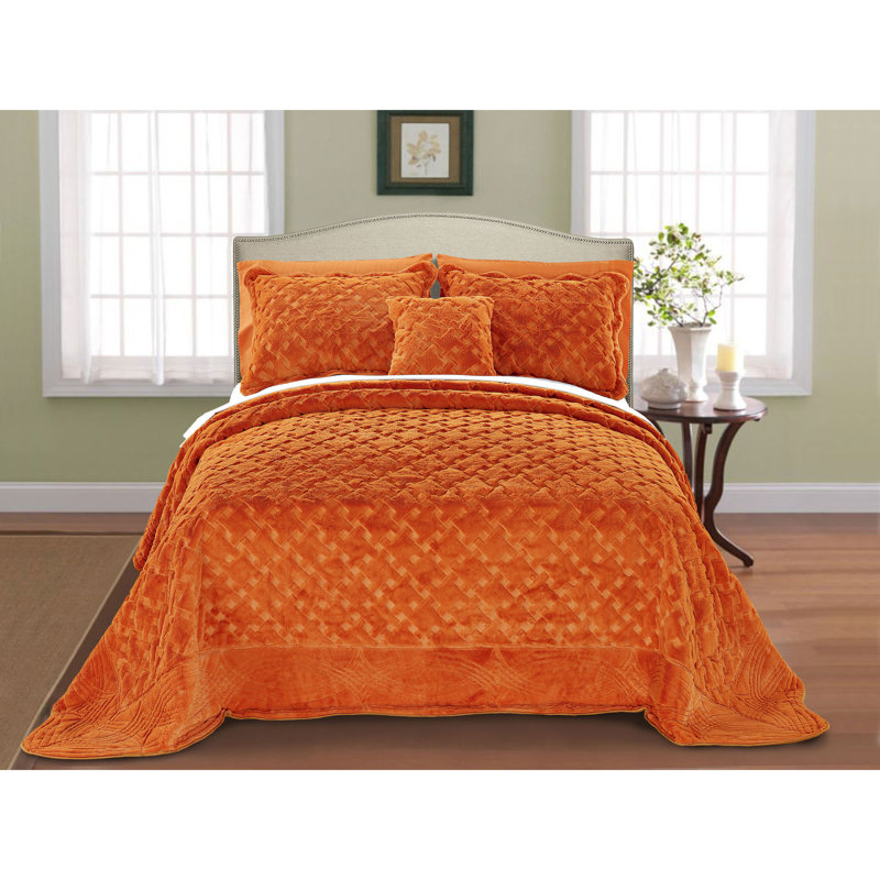 4 Piece Tatami Quilted Faux Fur Set, Queen Coverlet + 3 Additional Pieces, Dusty Cedar