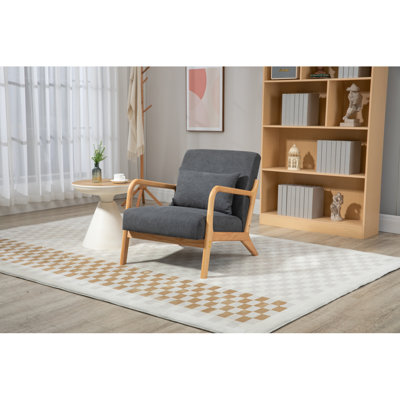 Mid Century Modern Accent Chair With Wood Frame, Upholstered Living Room Chairs With Waist Cushion, Reading Armchair For Bedroom Sunroom by George Oliver