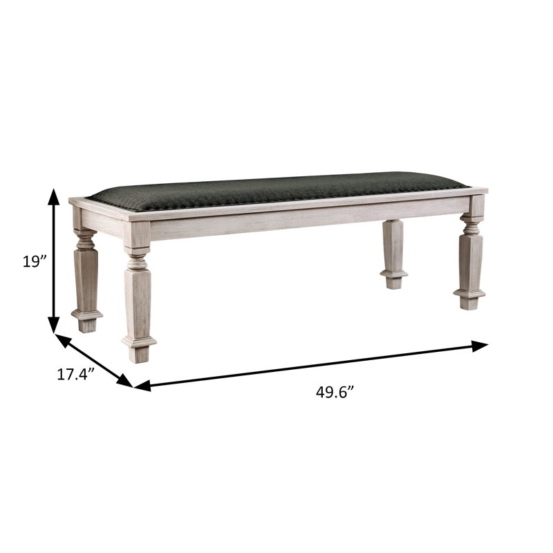 49.6" W Transitional Bench, Antique White/Gray