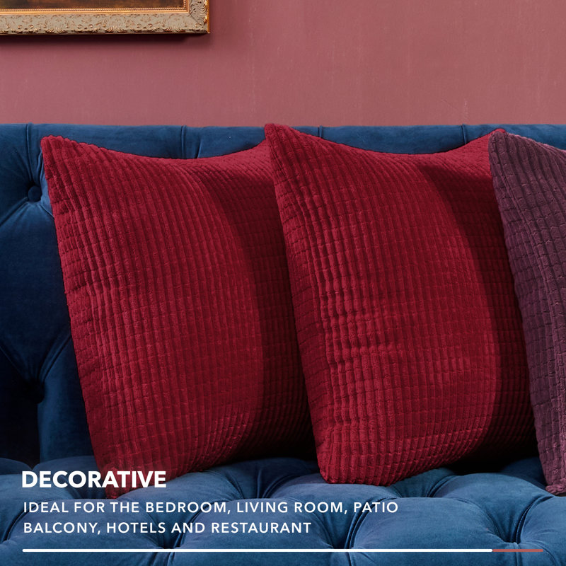Deconov Ribbed Corduroy Square Throw Pillow Covers (Set of 2), Burgundy, 22" x 22"