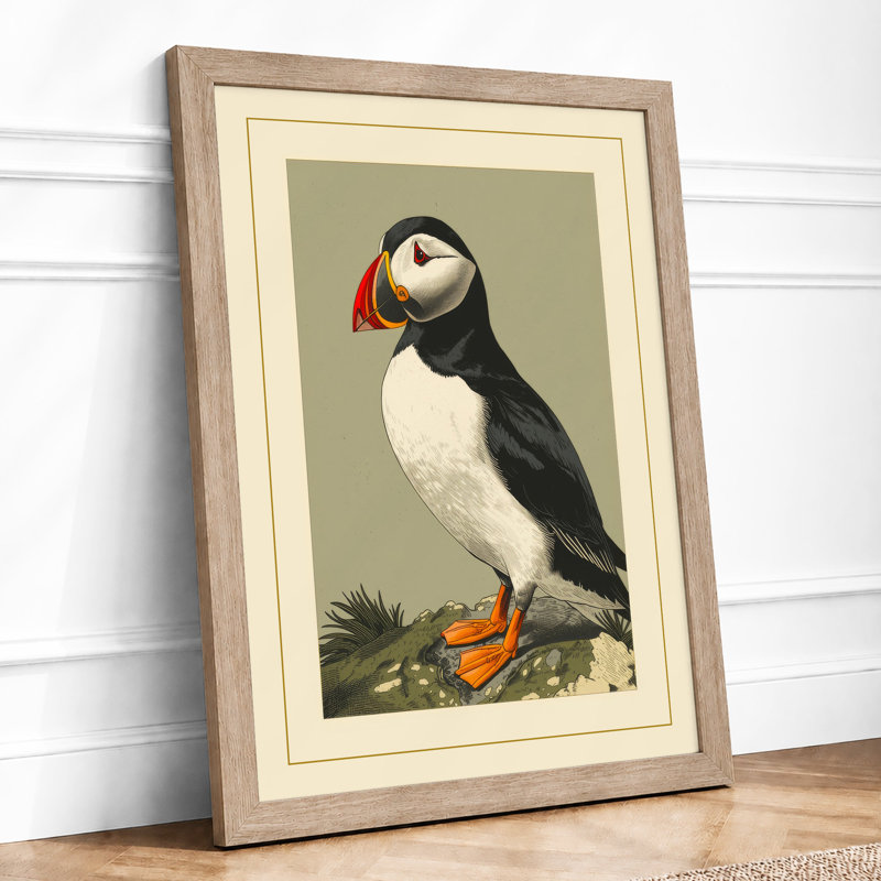 Puffin Study Botanical - Framed Print, Oak, A4 - 29.7 x 21.0 cm