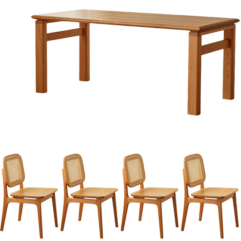 Cherry Wood Rectangular Dining Table Set, 29.5"H x 63"L x 33.5"W