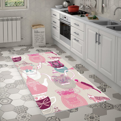 Tapis rose en polyamide tissé à la machine Everest