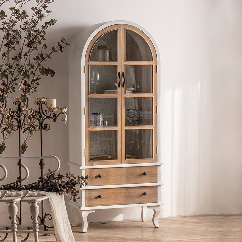 Solid Wood+Glass Display Cases, White/Brown