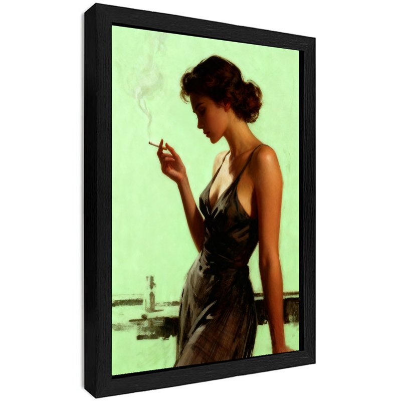«Black Elegant Vintage Elegant femme smoking Art», impressions encadrées de style rétro, H 11 po x l 9 po