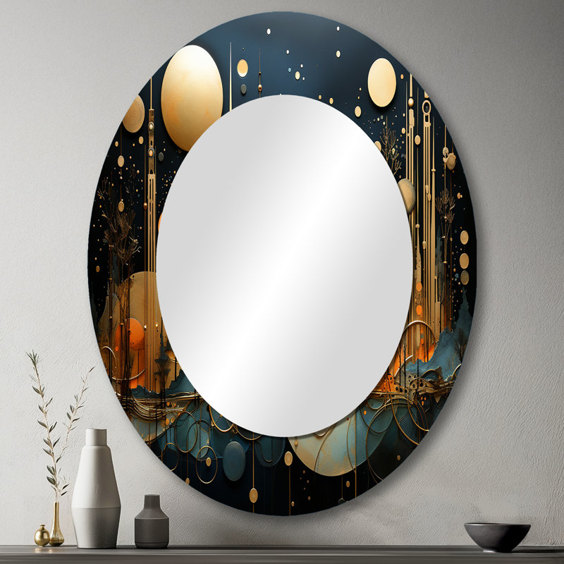 Collage Constellations I - Abstract Oval Decorative Mirror On Metal, 43" x 33"
